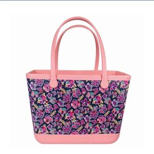 S!mply Navy Floral Tote with Pink Trim